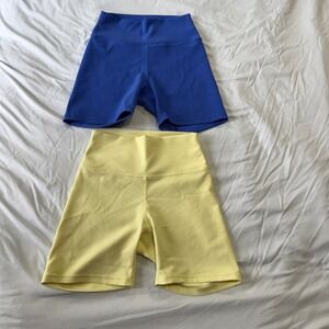 WILO THE LABEL Ribbed High Waisted Biker Shorts Set Cobalt Blue & Yellow Size S